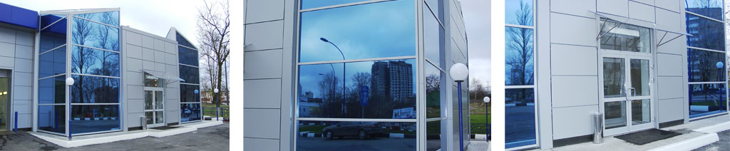 Остекление фасадов магазинов большими стеклопакетами Талдом